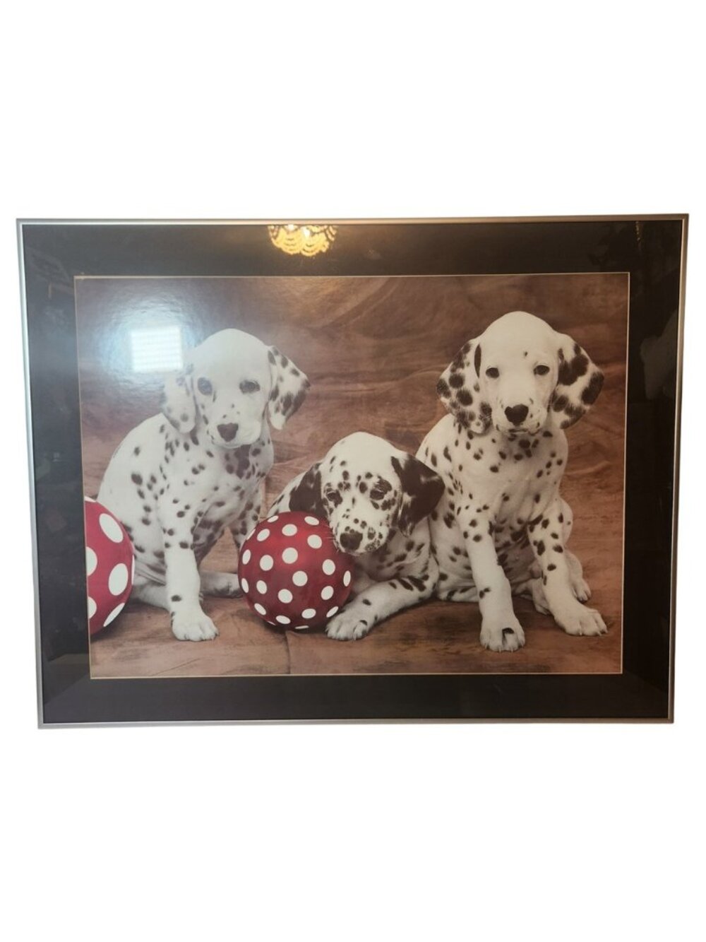 Vintage 1993 Dalmatian Puppies Framed Art Print Silver Metal Frame 28x22 Large